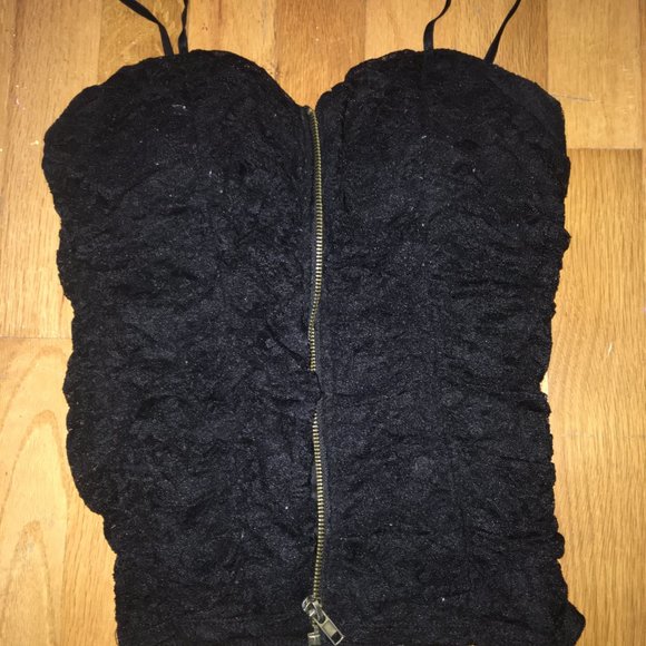 Black Ruched Zip Up Bustier - Picture 2 of 3